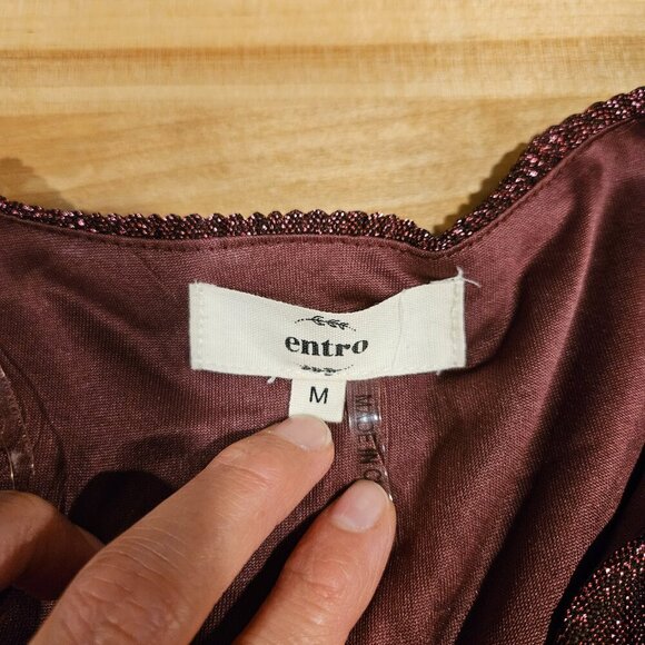 Anthropologie/Entro Metallic Thread Tiered Ruffle Maxi Dress Size M - Picture 16 of 16